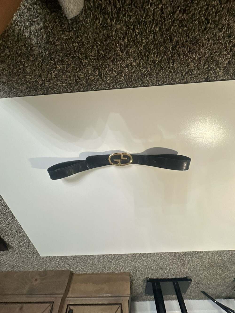 Gucci Vintage Black Leather Belt Gold G Buckle